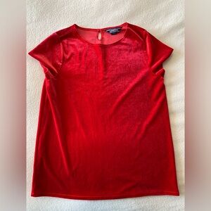 Lands' End Girls Red Velvet Keyhole Button Short Sleeve Round Neck Blouse L